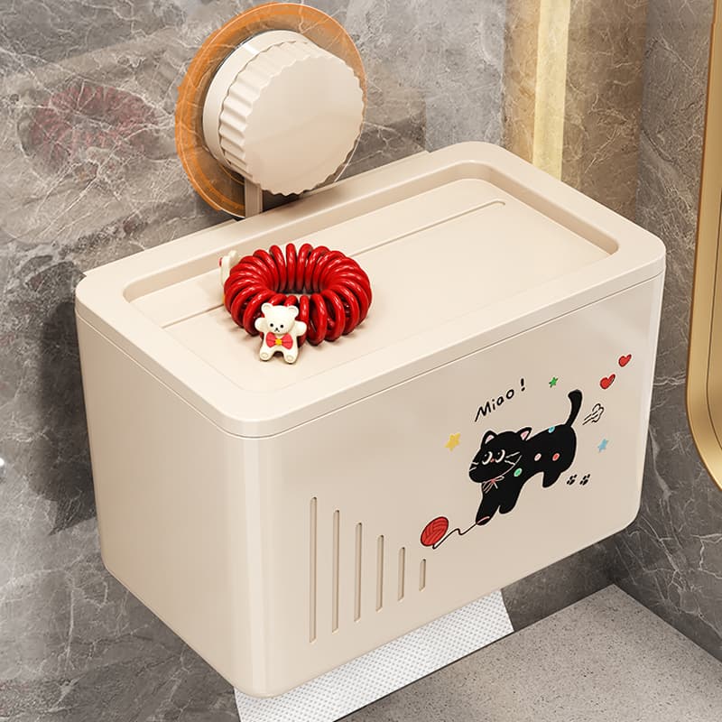 トイレットペーパーホルダー 猫のイラスト付き収納ボックス棚
