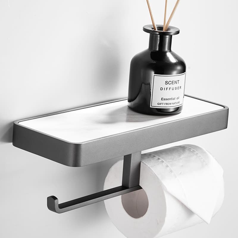 トイレットペーパーホルダー 多機能棚付き2連ホルダー