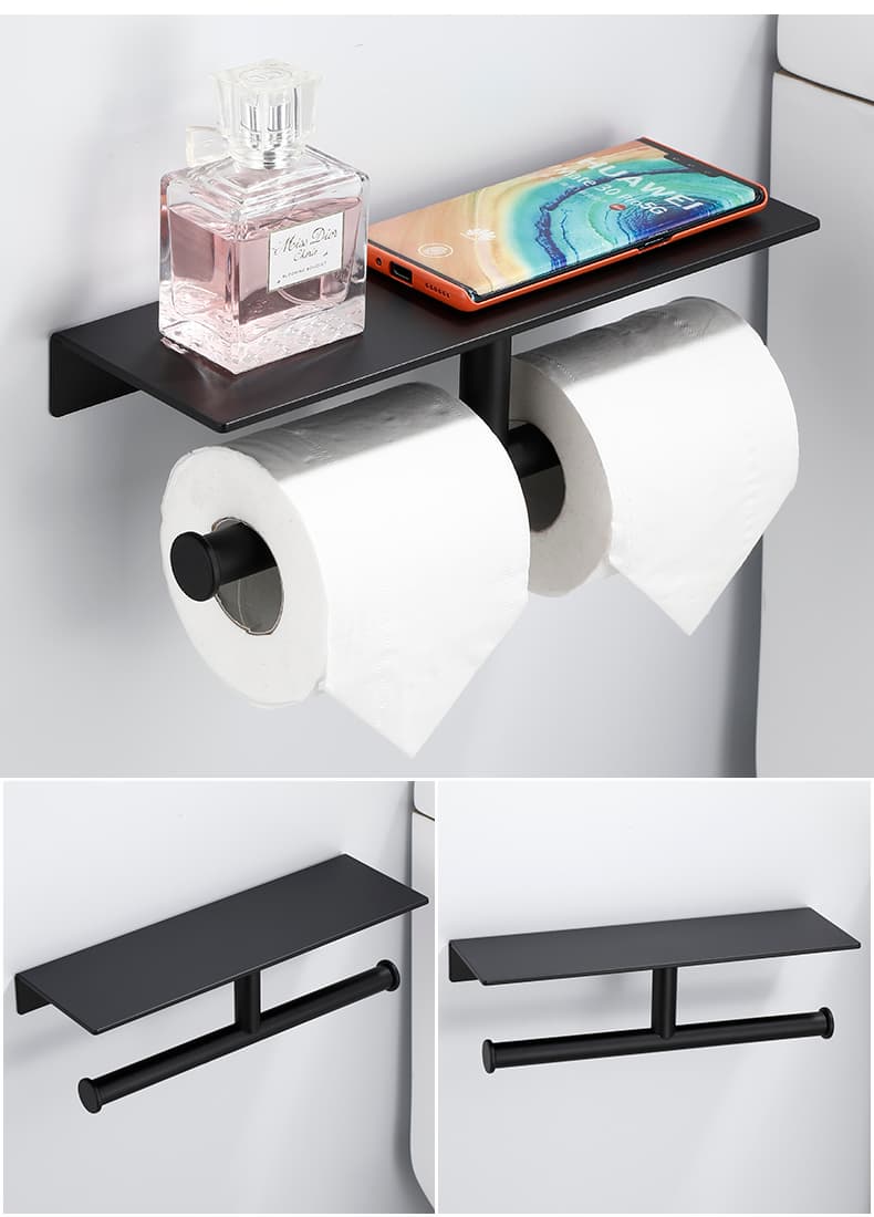 トイレットペーパーホルダー 多機能棚付き二連ホルダー