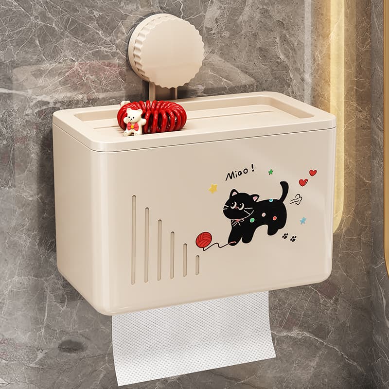 トイレットペーパーホルダー 猫のイラスト付き収納ボックス棚