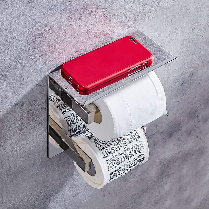 トイレットペーパーホルダー 多機能収納棚付き壁掛け式2連トイレットペーパーホルダー