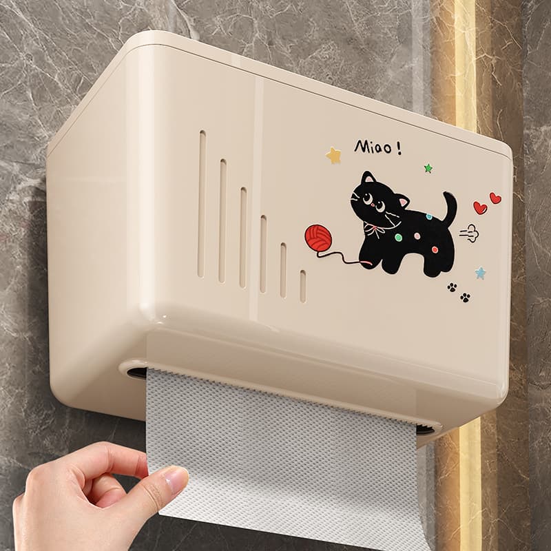 トイレットペーパーホルダー 猫のイラスト付き収納ボックス棚