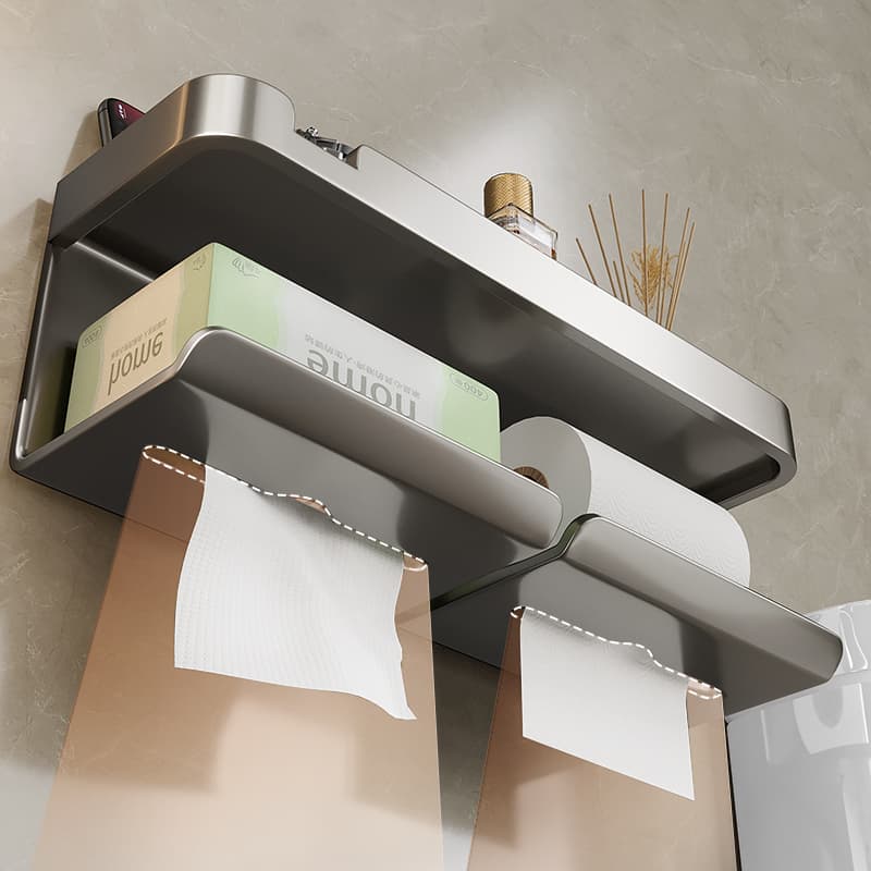 トイレットペーパーホルダー 多機能壁掛け収納棚付きトイレットペーパーホルダー