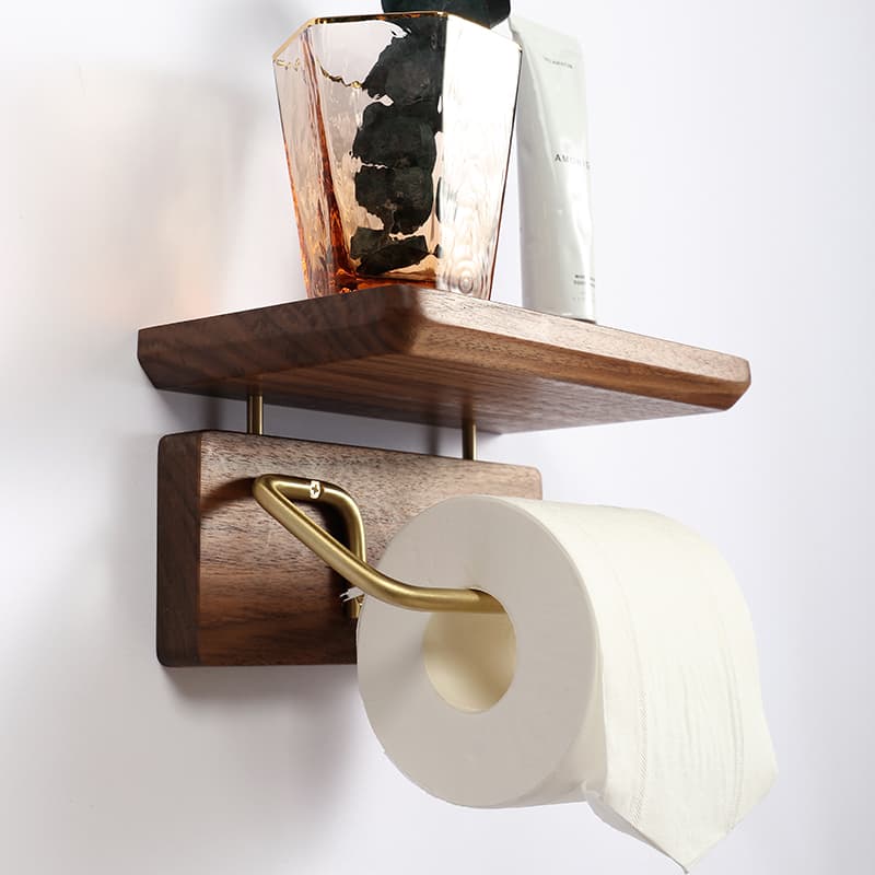 天然木製収納棚付きトイレットペーパーホルダーカバー