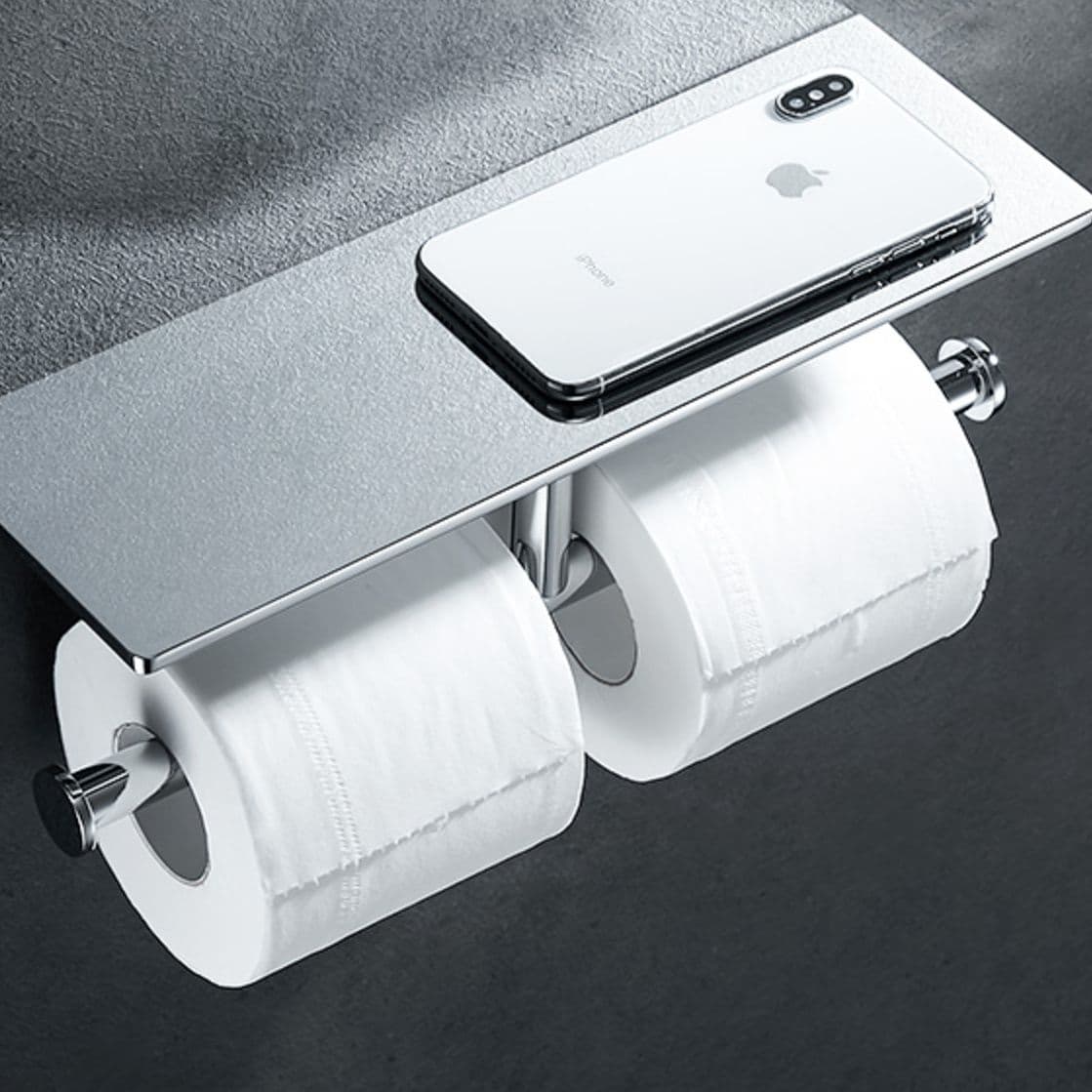 トイレットペーパーホルダー 多機能棚付き二連ホルダー