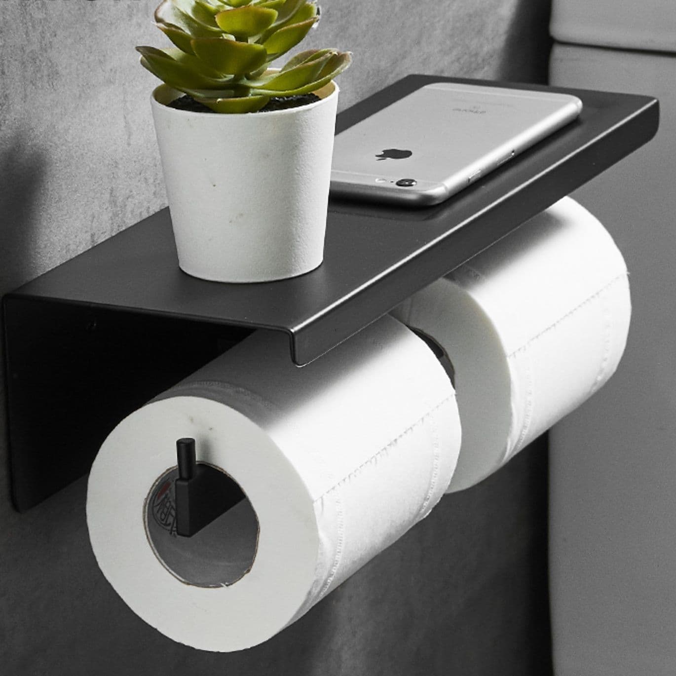 トイレットペーパーホルダー 多機能棚付き二連ホルダー