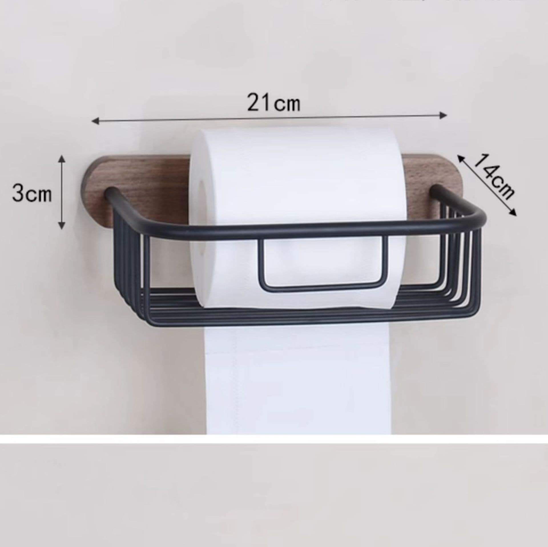 トイレットペーパーホルダー 木目調アイアン収納付きペーパーホルダー