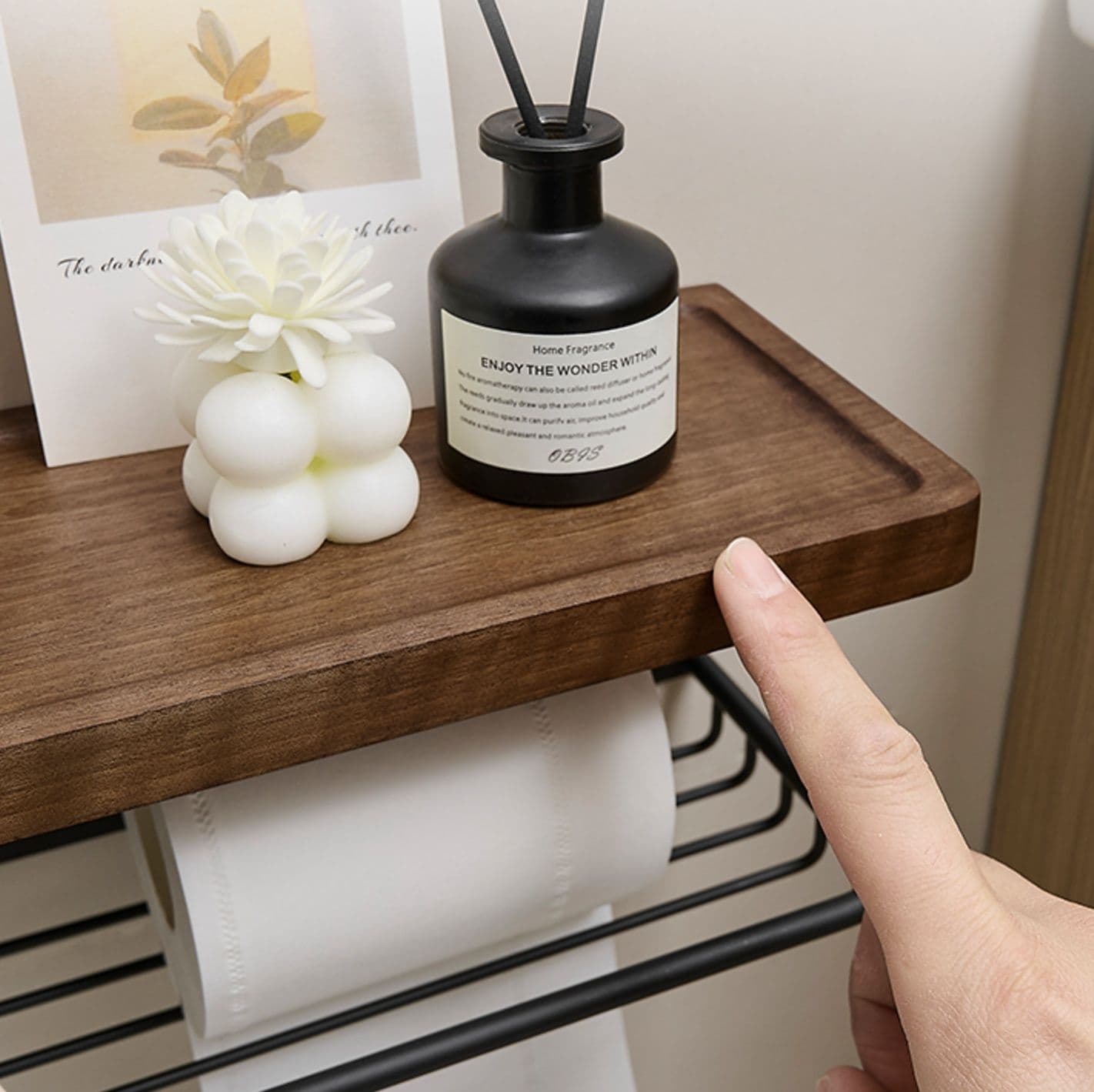 トイレットペーパーホルダー 木目調マルチ収納トイレットペーパーホルダー