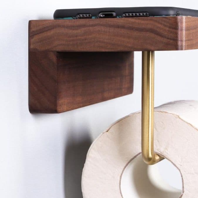 トイレットペーパーホルダー 木製棚付き二連トイレットペーパーホルダー