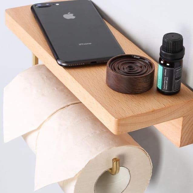 トイレットペーパーホルダー 木製棚付き二連トイレットペーパーホルダー
