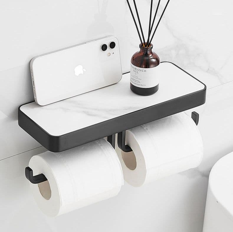 トイレットペーパーホルダー 多機能棚付き二連ペーパーホルダー