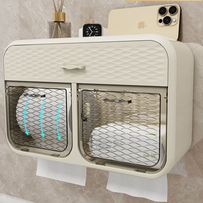 トイレットペーパーホルダー 収納力抜群の二段式ペーパーホルダー