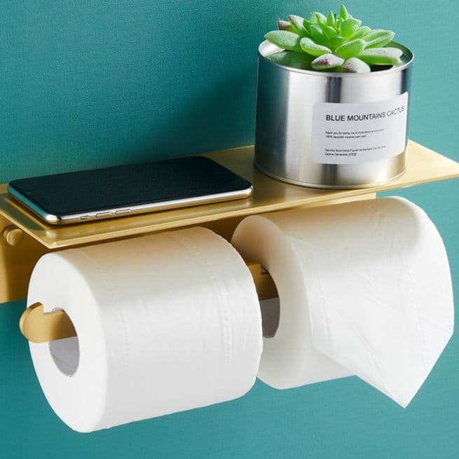 トイレットペーパーホルダー 多機能棚付き二連ホルダー
