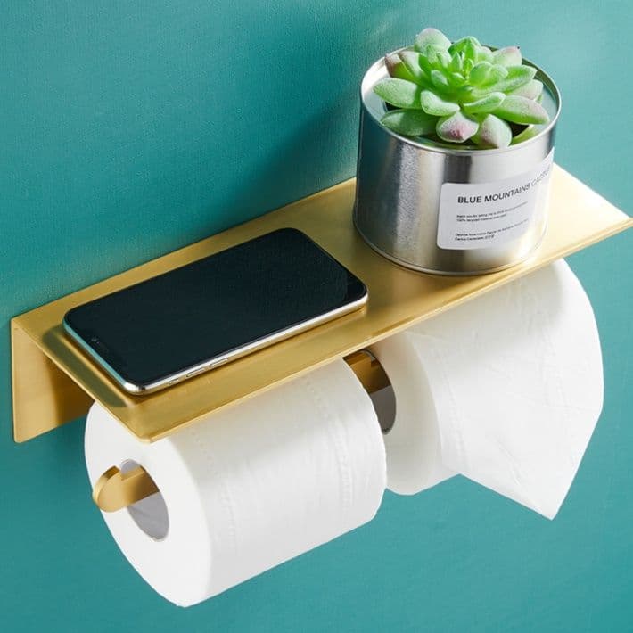 トイレットペーパーホルダー 多機能棚付き二連ホルダー
