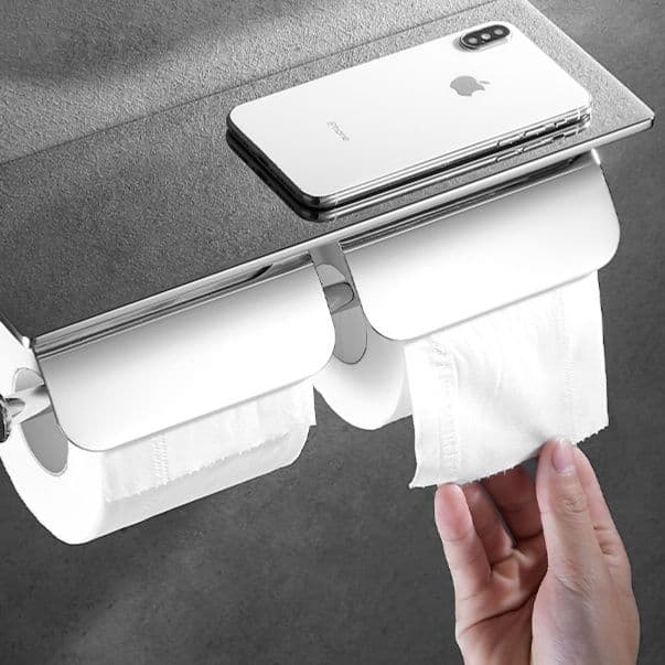 トイレットペーパーホルダー モダン棚付き二連ホルダー