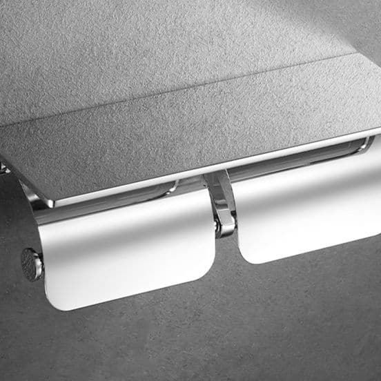 トイレットペーパーホルダー モダン棚付き二連ホルダー