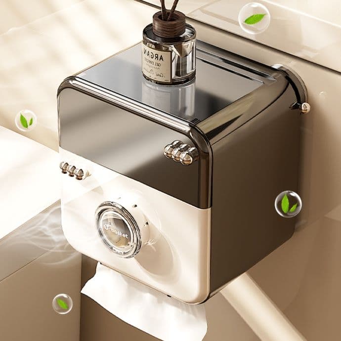 トイレットペーパーホルダー レトロスタイル収納付きペーパーホルダー