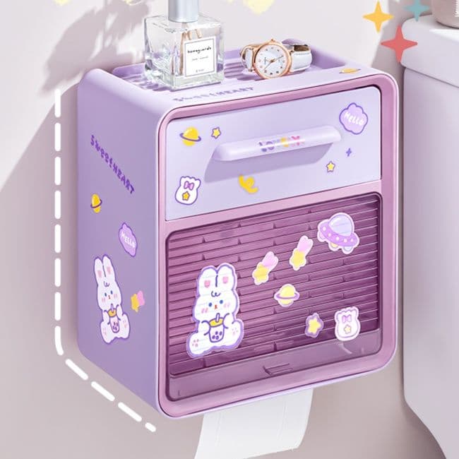 トイレットペーパーホルダー 夢見るうさぎの収納ホルダー棚