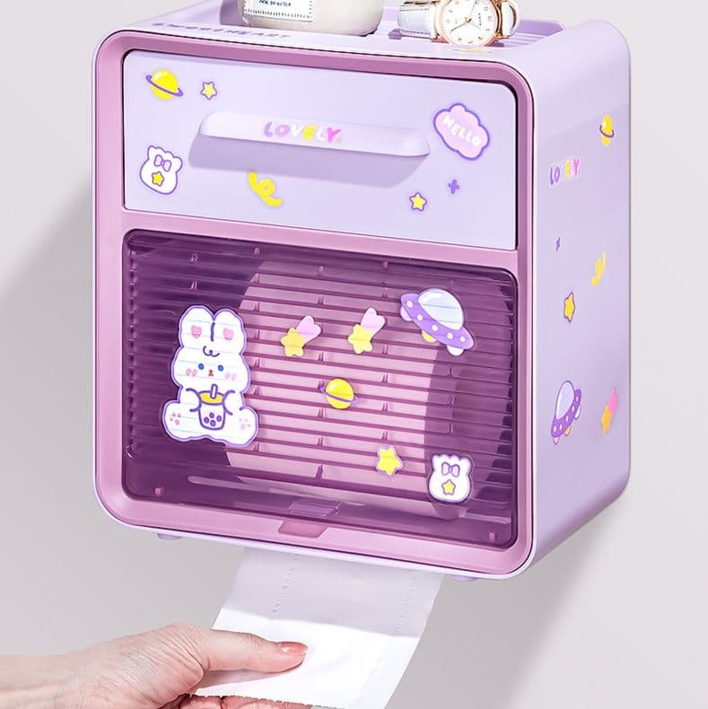 トイレットペーパーホルダー 夢見るうさぎの収納ホルダー棚