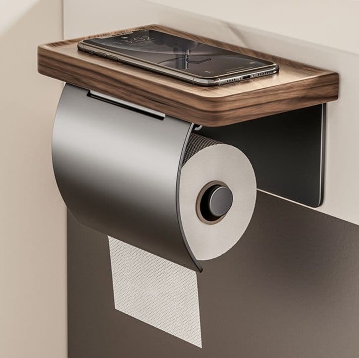 トイレットペーパーホルダー 木目調棚付きトイレットペーパーホルダー