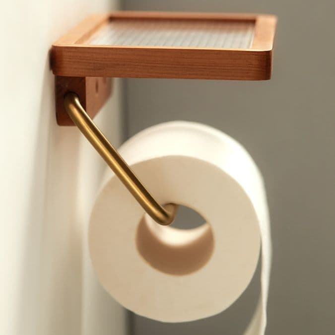 トイレットペーパーホルダー 木製多機能ペーパーホルダー棚