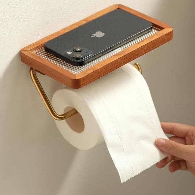 トイレットペーパーホルダー 木製多機能ペーパーホルダー棚