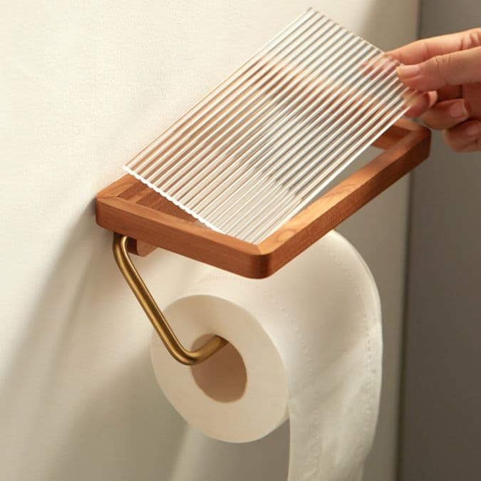 トイレットペーパーホルダー 木製多機能ペーパーホルダー棚