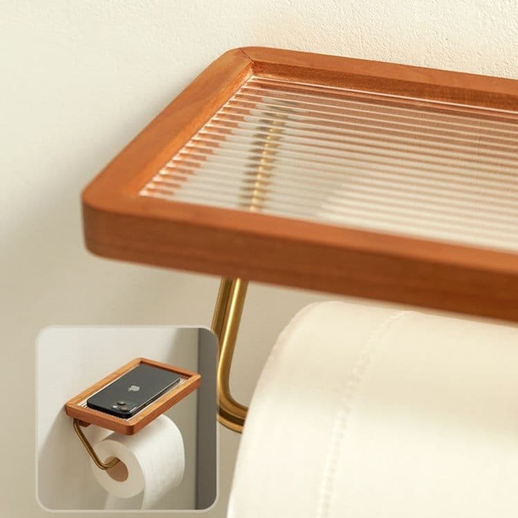 トイレットペーパーホルダー 木製多機能ペーパーホルダー棚