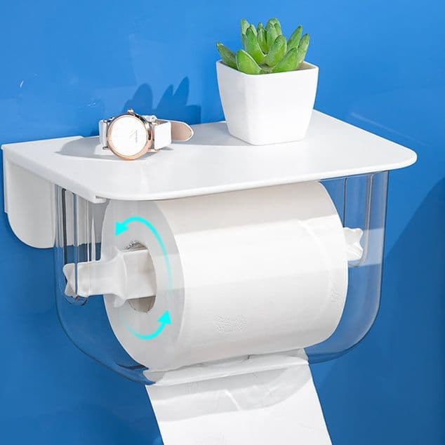 トイレットペーパーホルダー 多機能棚付き透明トイレットペーパーホルダー
