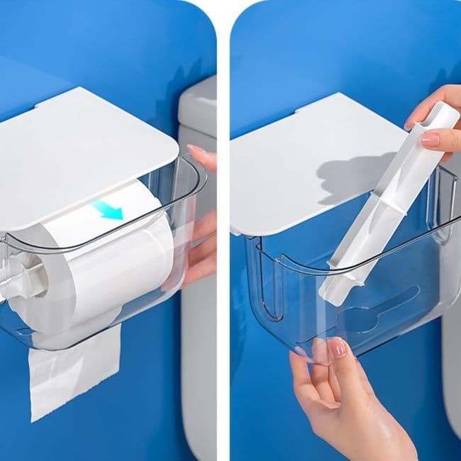 トイレットペーパーホルダー 多機能棚付き透明トイレットペーパーホルダー