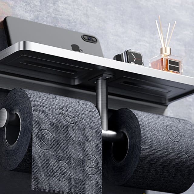 トイレットペーパーホルダー 多機能棚付き二連ホルダー