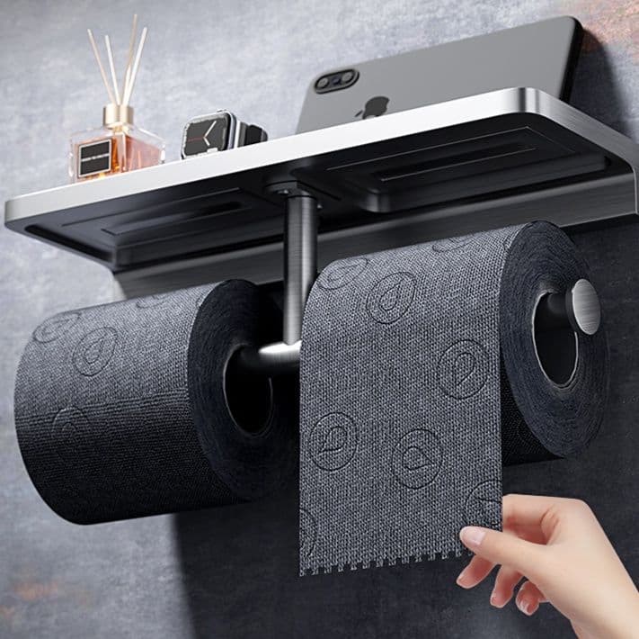 トイレットペーパーホルダー 多機能棚付き二連ホルダー