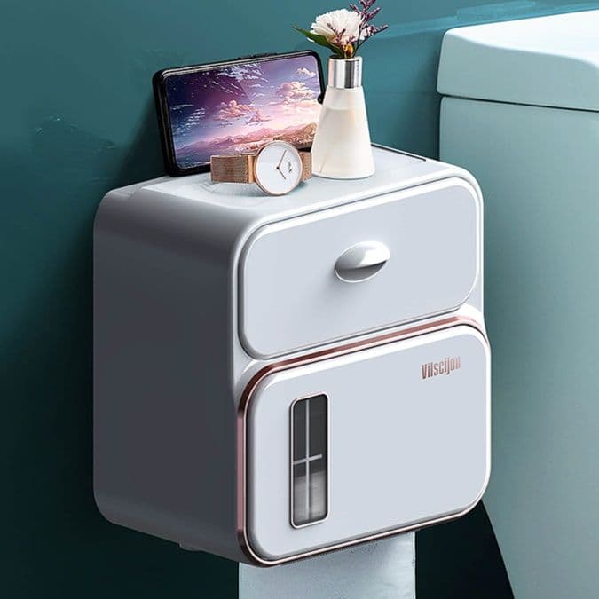 トイレットペーパーホルダー 多機能収納付き壁掛けペーパーホルダー