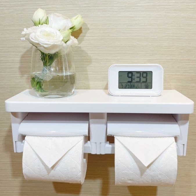 トイレットペーパーホルダー 多機能棚付き二連ホルダー
