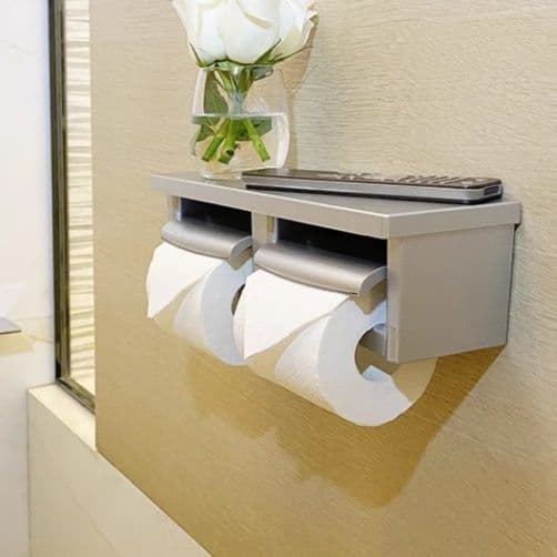 トイレットペーパーホルダー 多機能棚付き二連ホルダー