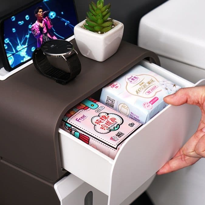 トイレットペーパーホルダー 多機能収納ボックス付きペーパーホルダー