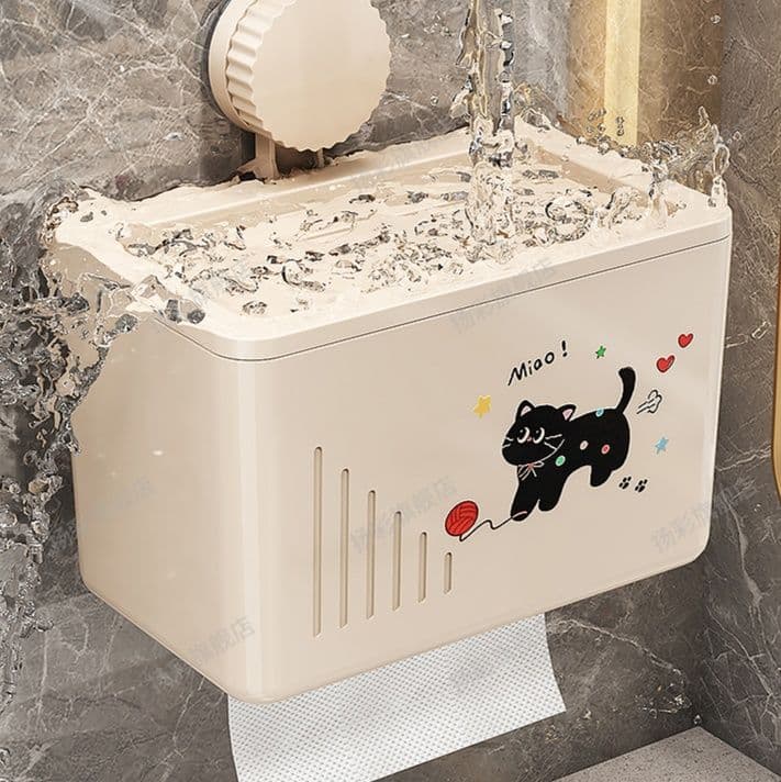 トイレットペーパーホルダー 猫のイラスト付き収納ボックス棚