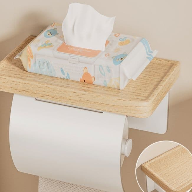 トイレットペーパーホルダー 木目棚付きトイレットペーパーホルダー