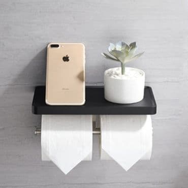 トイレットペーパーホルダー 多機能収納棚付き壁掛け式2連ペーパーホルダー