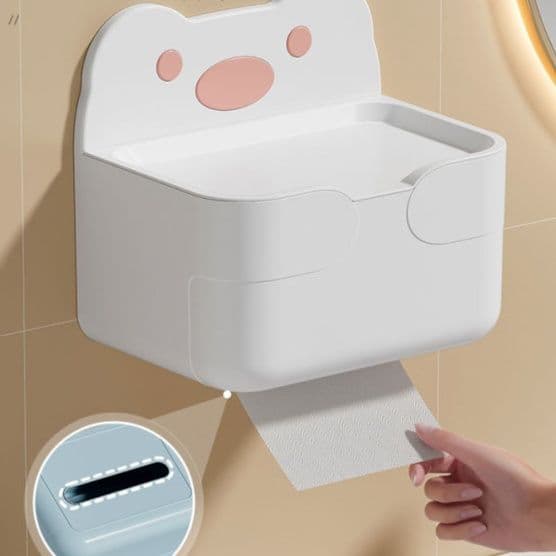 トイレットペーパーホルダー くまさんデザイン壁掛け式多機能収納棚