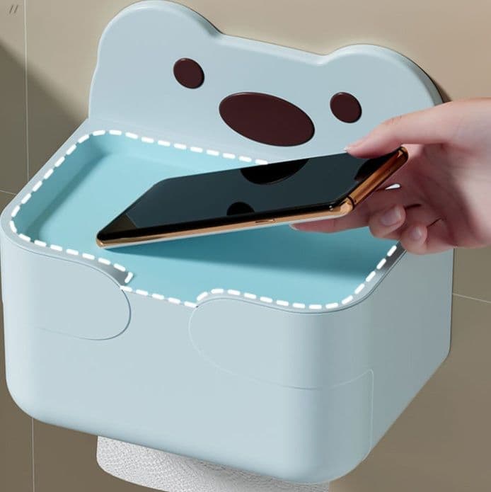 トイレットペーパーホルダー くまさんデザイン壁掛け式多機能収納棚