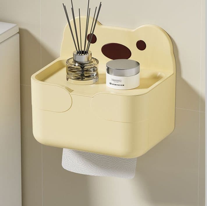 トイレットペーパーホルダー くまさんデザイン壁掛け式多機能収納棚
