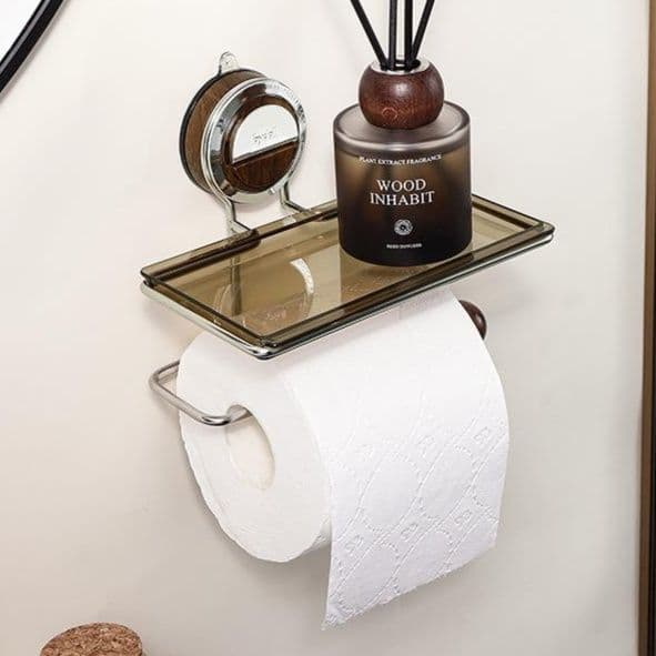 トイレットペーパーホルダー 吸盤式トイレットペーパーホルダー棚付き収納