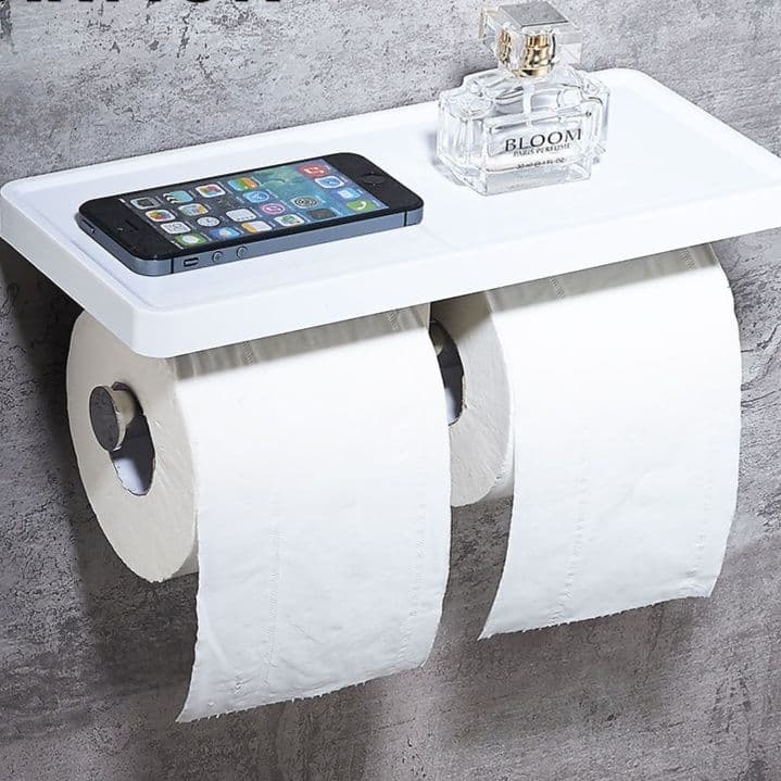 トイレットペーパーホルダー 収納棚付き壁掛け式2連トイレットペーパーホルダー
