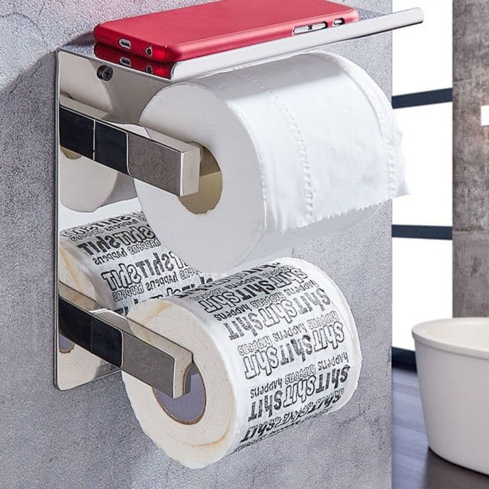 トイレットペーパーホルダー 多機能収納棚付き壁掛け式2連トイレットペーパーホルダー