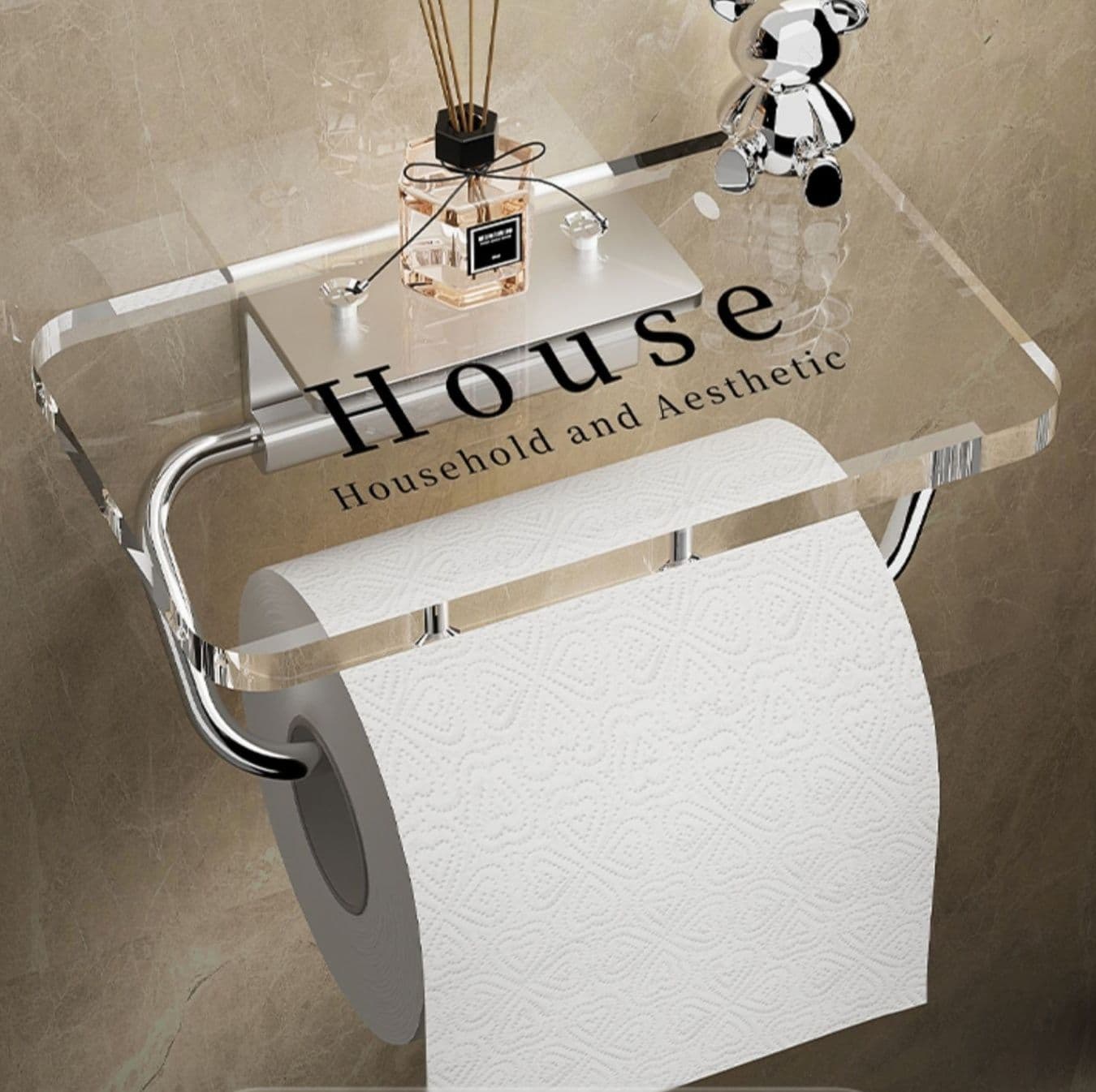 トイレットペーパーホルダー 透明収納棚付きトイレットペーパーホルダー