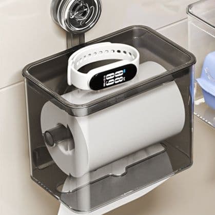 トイレットペーパーホルダー 透明収納付き吸盤式トイレットペーパーホルダー