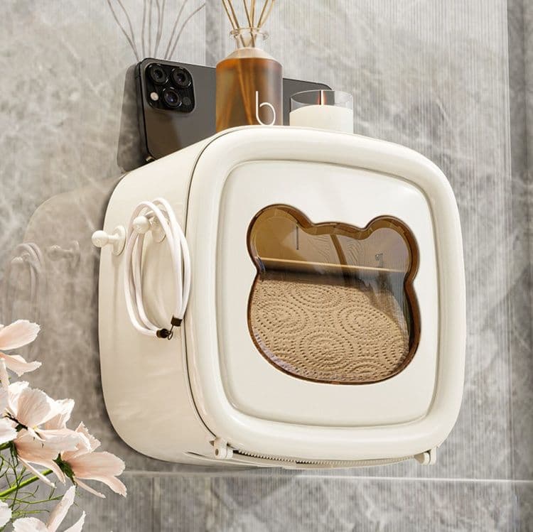 トイレットペーパーホルダー くま顔窓付き壁掛けトイレットペーパー収納棚