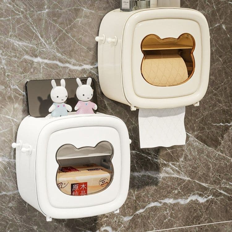 トイレットペーパーホルダー くま顔窓付き壁掛けトイレットペーパー収納棚