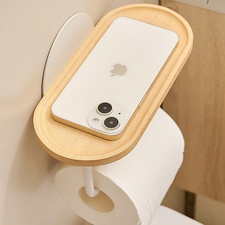 トイレットペーパーホルダー 木製棚付きトイレットペーパーホルダー